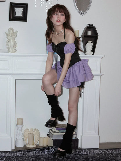 Concert God Dress Black Purple Tiered Dress