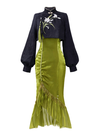 Chinese-style Fishtail Skirt + Short Top