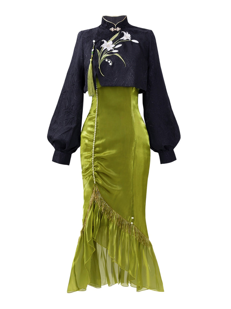 Chinese-style Fishtail Skirt + Short Top