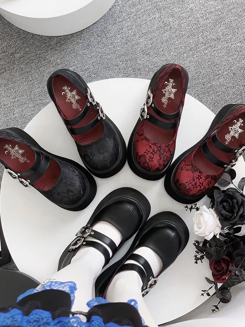 Retro Round Toe Gothic Punk Platform Shoes [matte/lace]