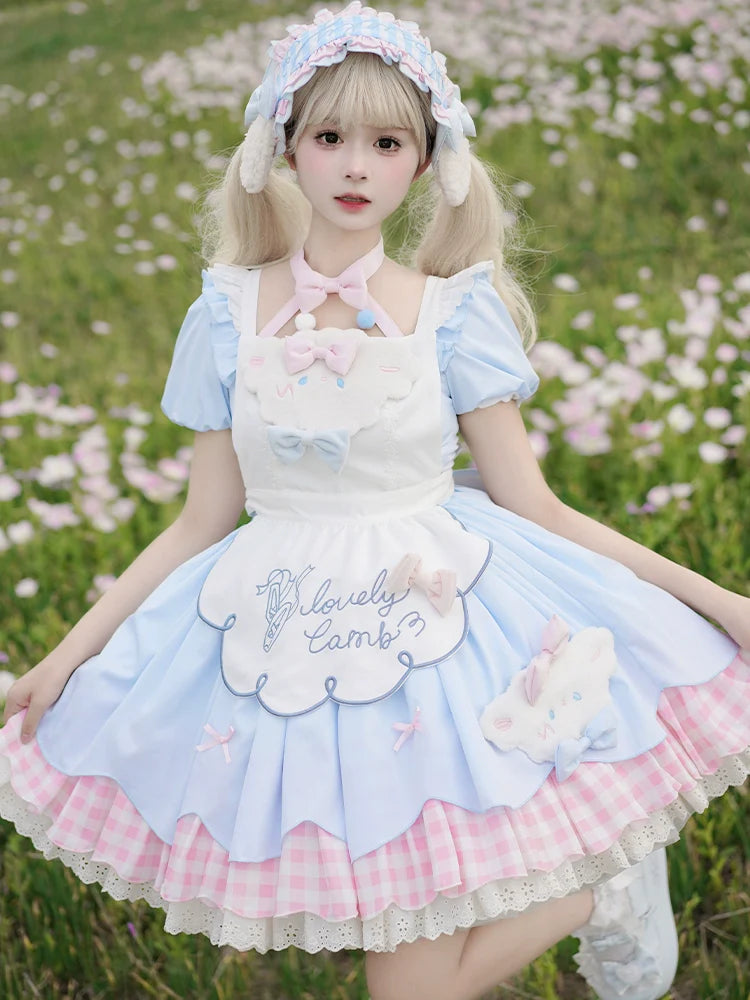 Little Sheep Puff Sleeve Maid Dress Set