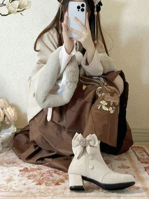 Drop Rose Lace Ribbon Lolita Short Boots
