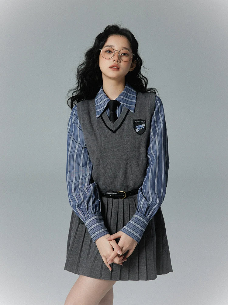 College Knit Pleated Sleeveless Dress