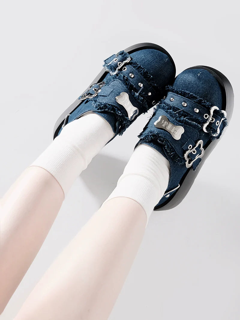 Angel Puppy Punk Style Round Toe Platform Shoes [denim/enamel]