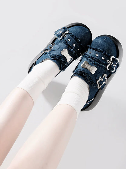 Angel Puppy Punk Style Round Toe Platform Shoes [denim/enamel]