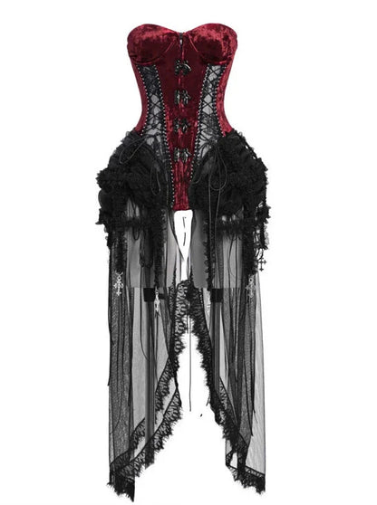 Hell Alice Gothic Dark Fishbone Strap Corset Tulle Dress Set