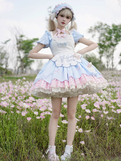 Little Sheep Puff Sleeve Maid Dress Set