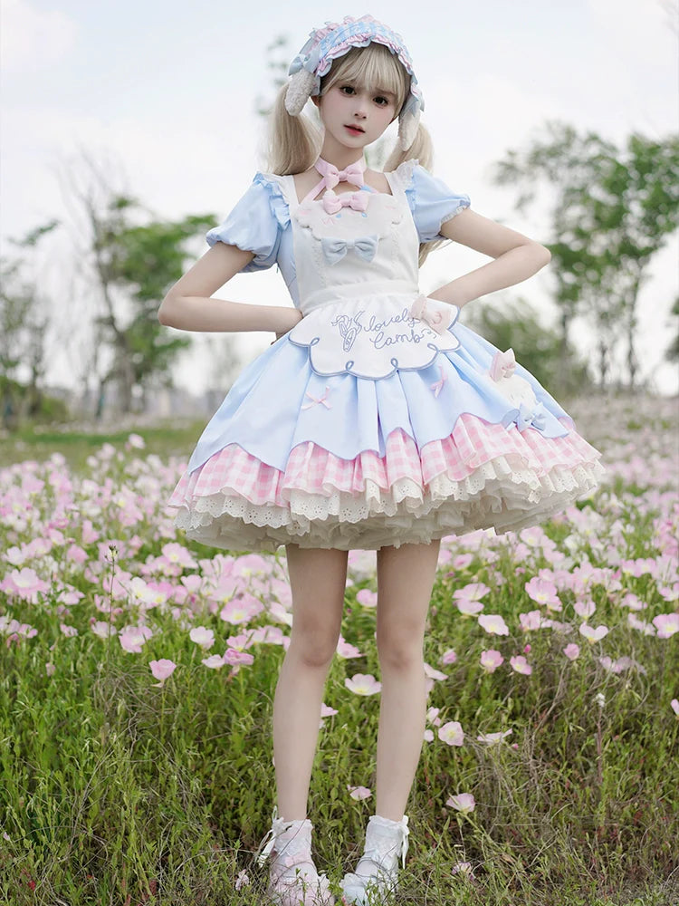 Little Sheep Puff Sleeve Maid Dress Set