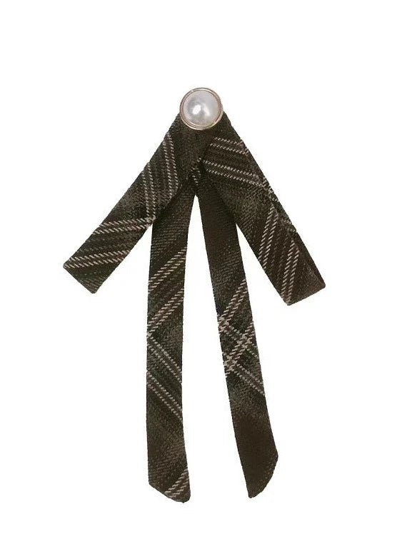 Retro Brown Plaid Volume Sleeveless Layered Dress + Pearl Ribbon Accessory + Classic Belt Coat [pre-order]