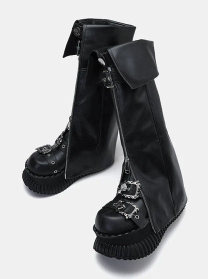 Punk Platform Muffin Shoes + Flap Leather Zip Leg Cover Set