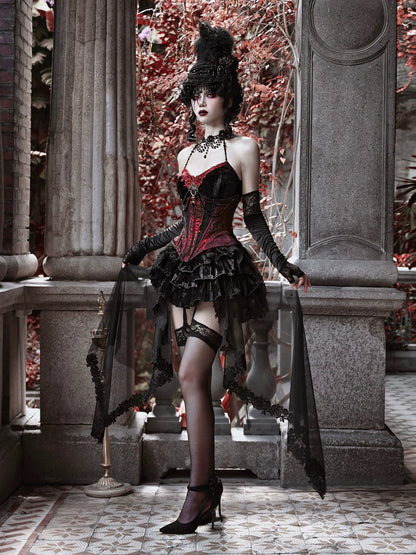 Duchess Gothic Velvet Long Tail Belt Suspender Tulle Dress Suit