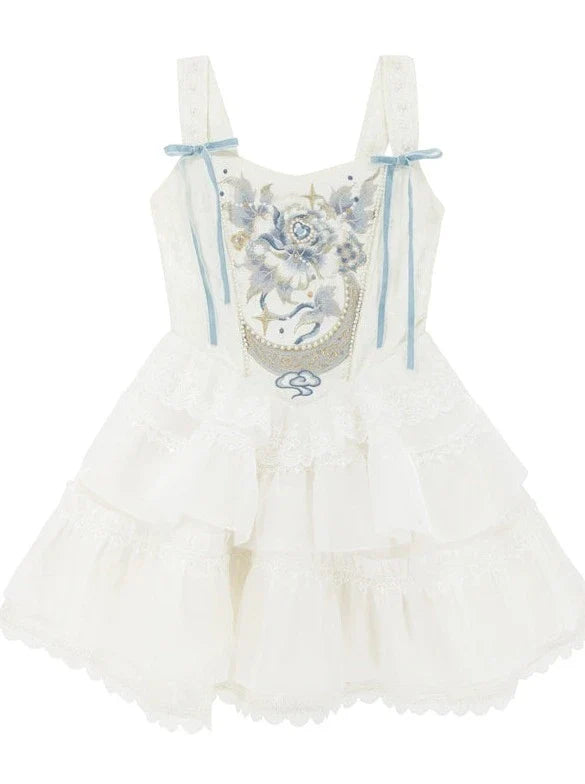 Ballet Style Fishbone Suspender Dress + Sheer Blue Skirt