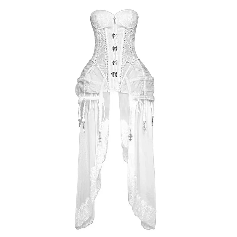 Sleeping Alice White Gothic Dark Fishbone Strap Corset Bustier [pre-order]