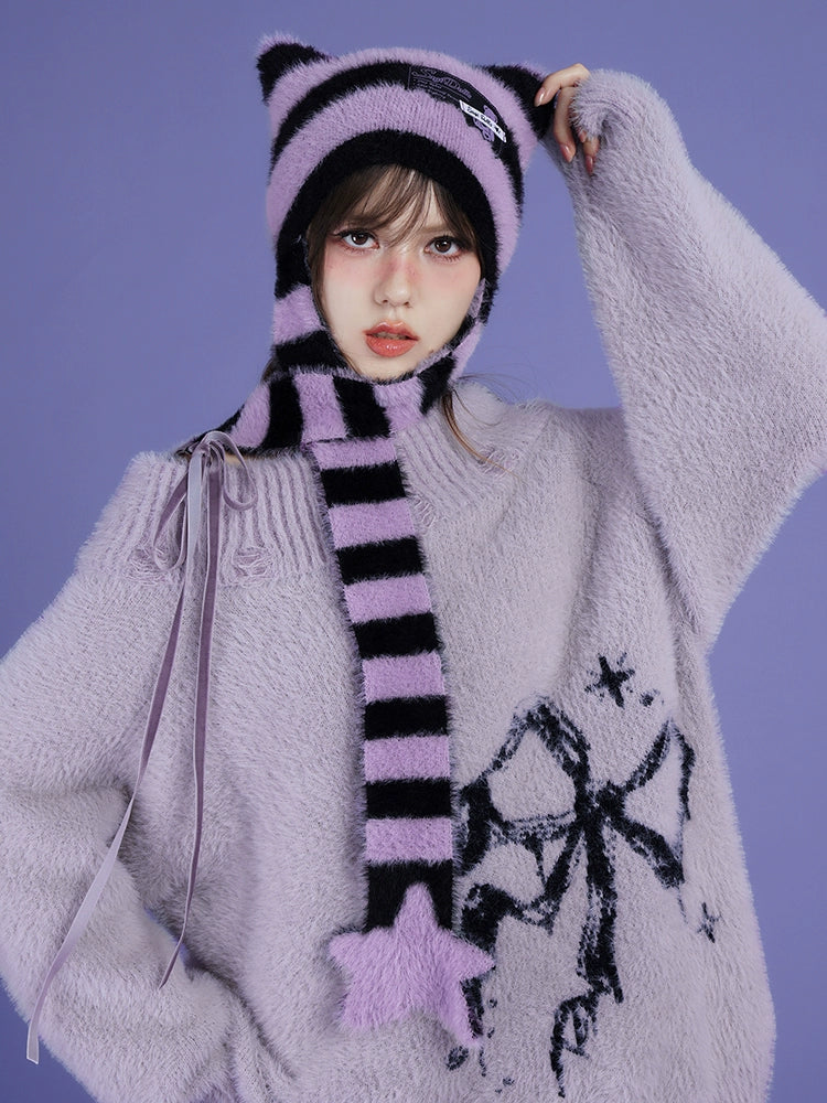 Striped Dark Cat Long Hat