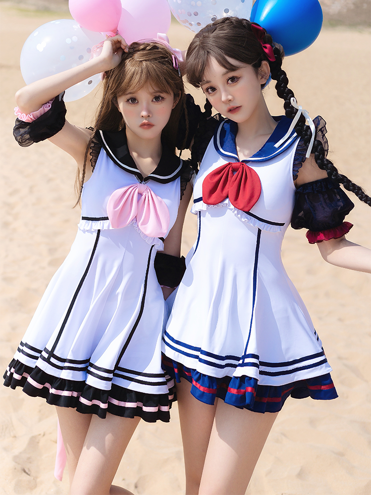 Marine Sailor Lolita Ruffled Dress Swimsuit