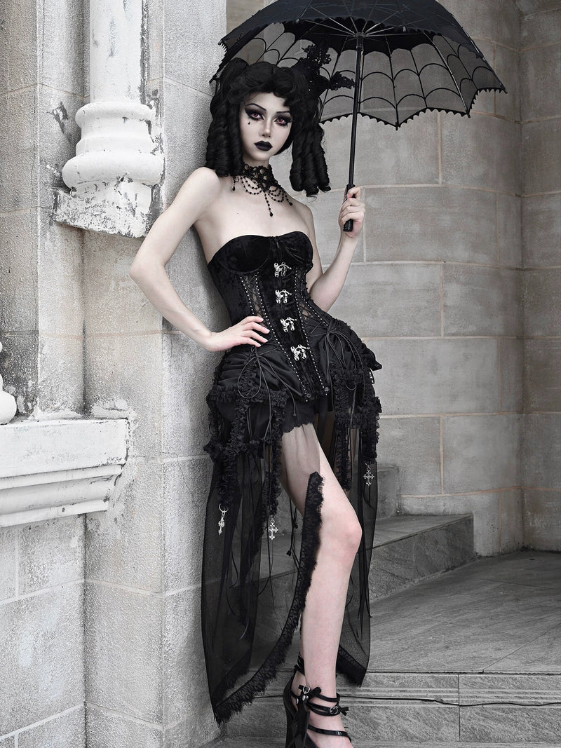 Hell Alice Gothic Dark Fishbone Strap Birdcage Corset Dress Set