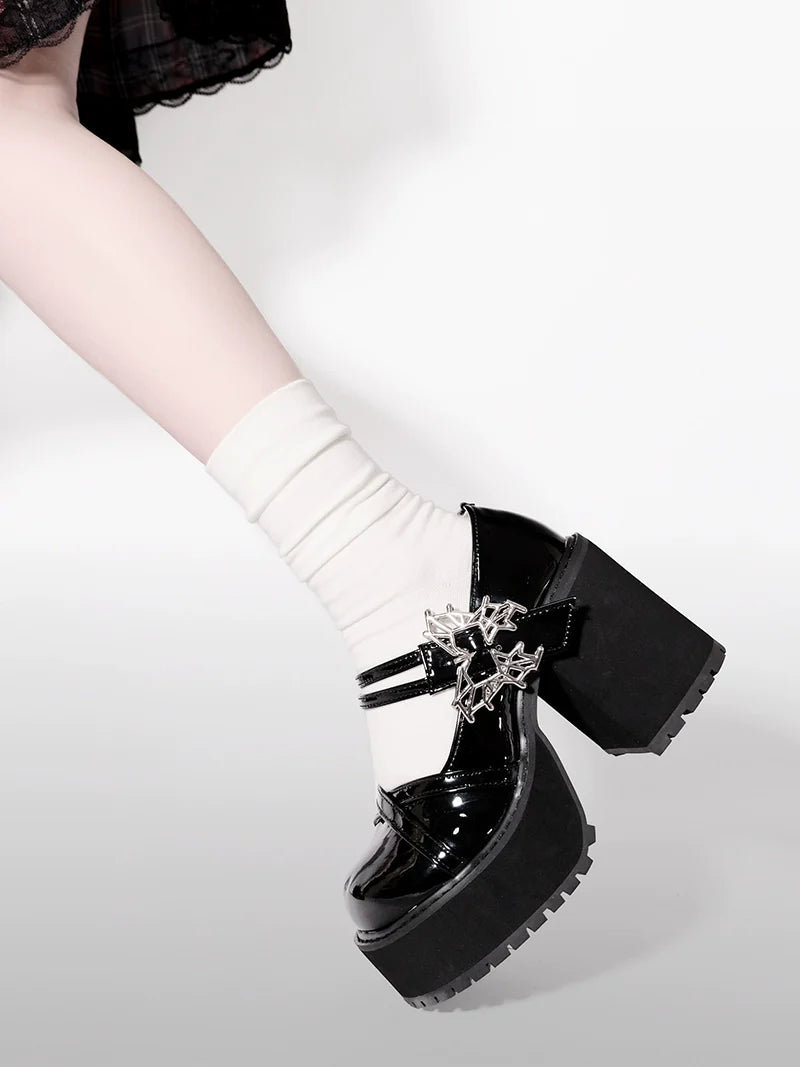 College Style Butterfly Platform Block Heel Shoes