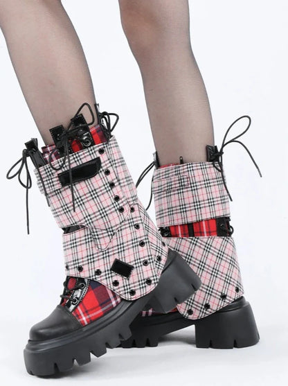 Rock Plaid Studded Short Boots