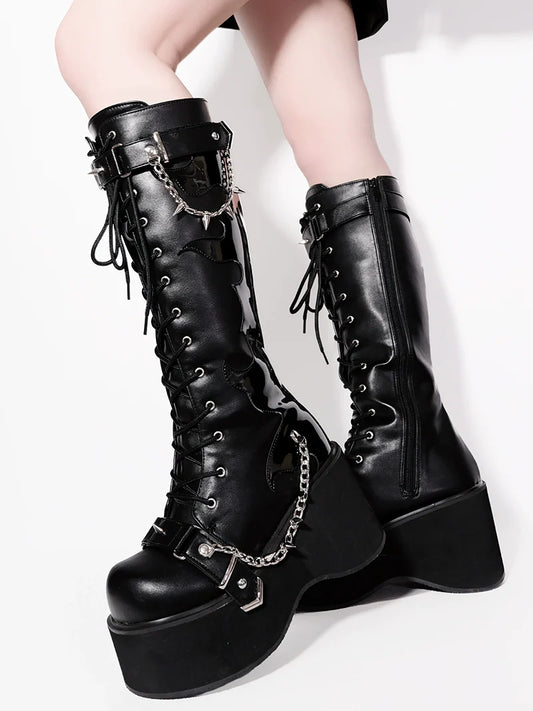 Punk Style Round Toe Platform Boots