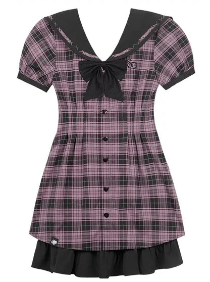 Cool Girly Sailor Checkered Dress
