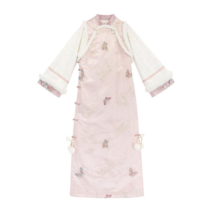 Pink Brocade Suede Chinese-style Dress Set