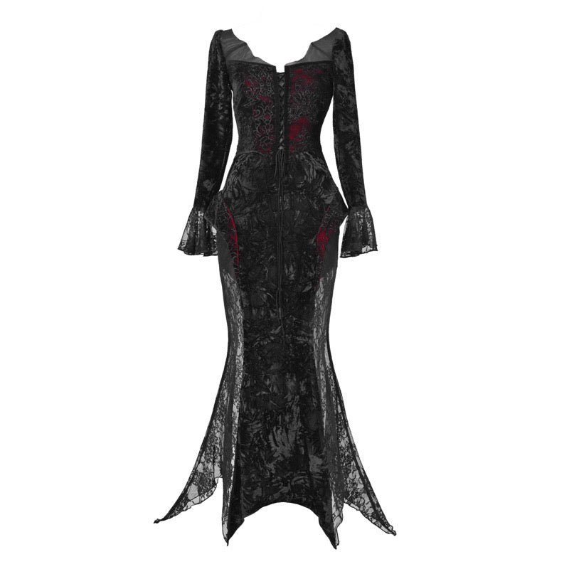 [pre-order] Gothic Velvet Crimson Fish Tail Dress