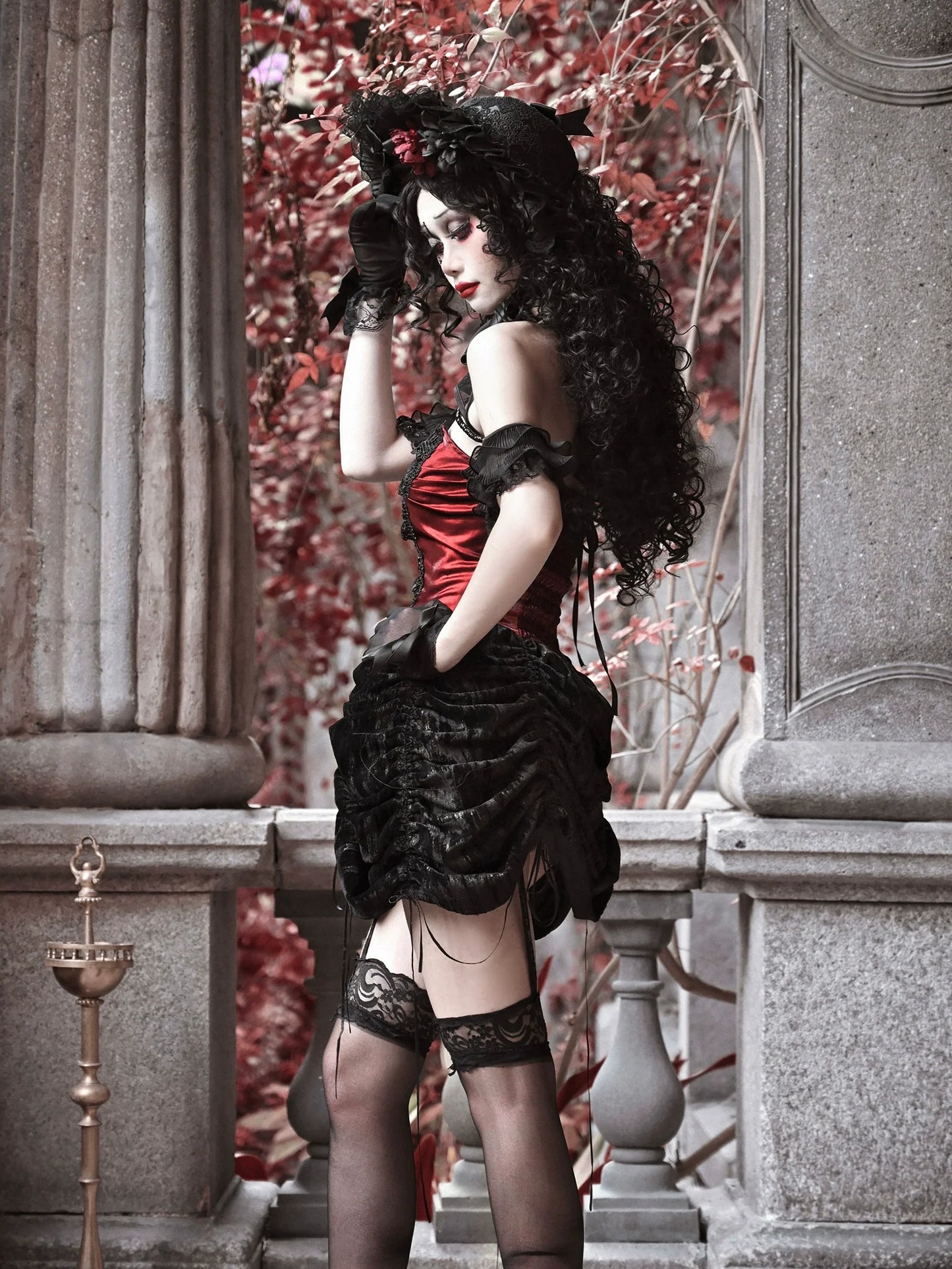 Gothic Velvet Spider Halter Neck Drawstring Bustier Dress