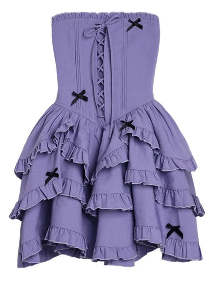 Lace-up Tiered Tube Top Dress