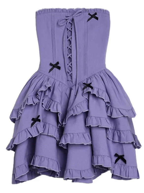 Lace-up Tiered Tube Top Dress