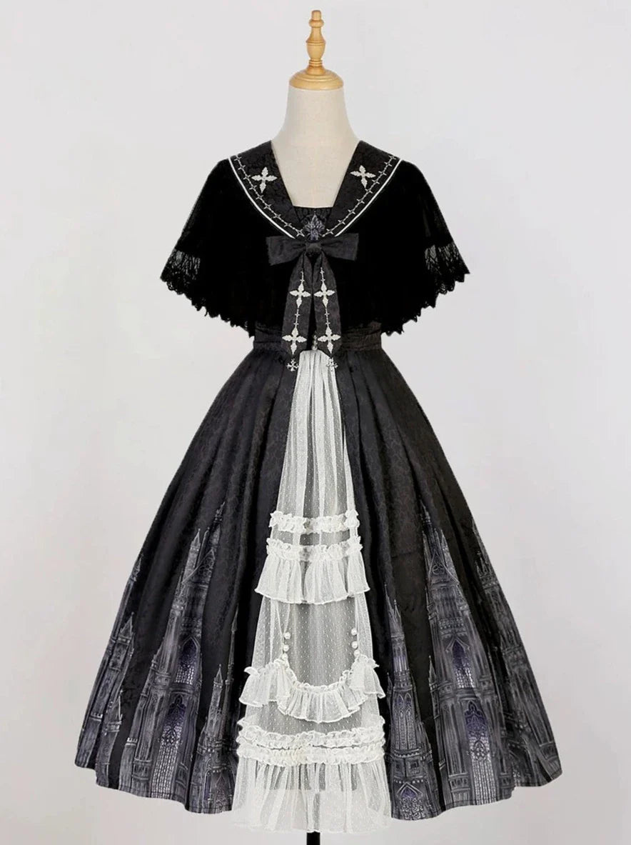 Gothic Suspender Skirt + Shawl