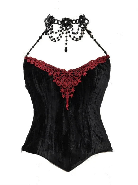 Duchess Gothic Velvet Long Tail Belt Suspender Tulle Dress Suit