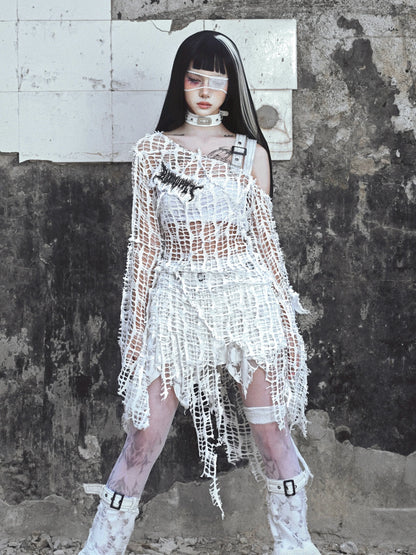 Distressed White Gothic Top