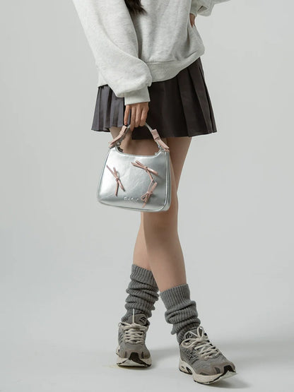 Y2k Sweet Ribbon Silver Mini Bag