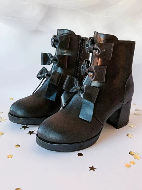 Sweet Ribbon Round Toe Short Boots