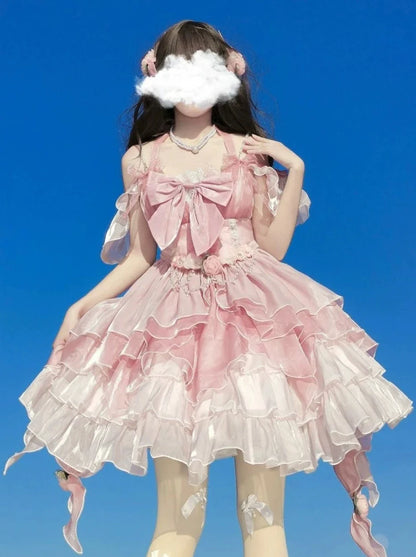 Summer Sweet Wedding Lolita Dress + Waist Chain + Tail + Hair Accessory + Neck Accessory