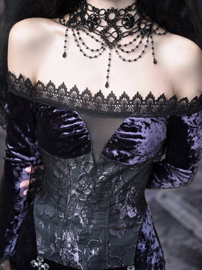 Luna Gothic Velvet One-shoulder Slim Mermaid Slit Dress