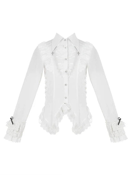 Night Traveler Classic Black Gothic Lace Jacket Dress + Ruffle White Blouse and Black Dress