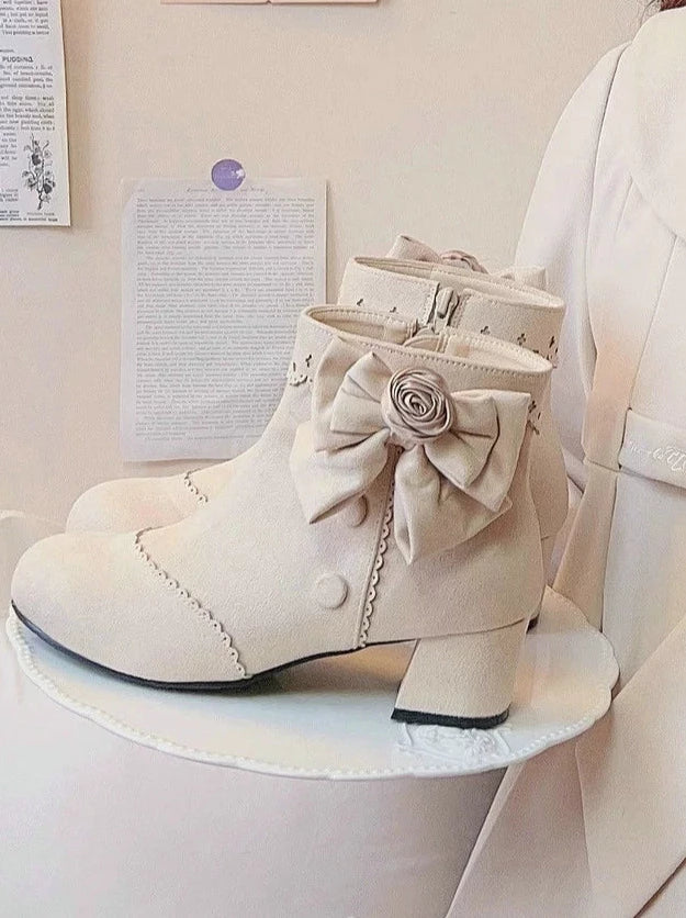 Drop Rose Lace Ribbon Lolita Short Boots