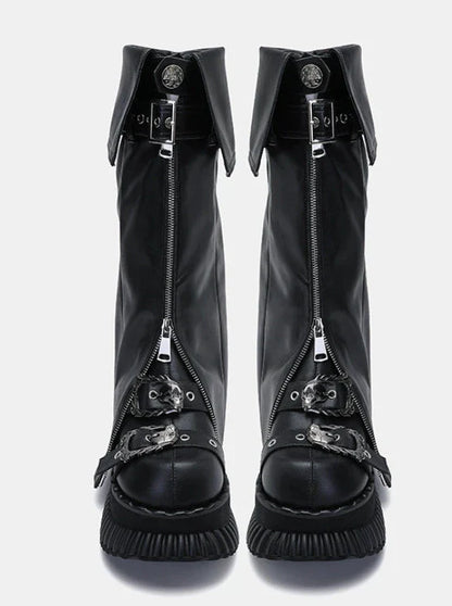 Punk Platform Muffin Shoes + Flap Leather Zip Leg Cover Set