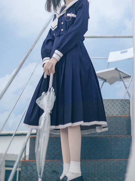 College Style Sailor Collar Pleated Dress