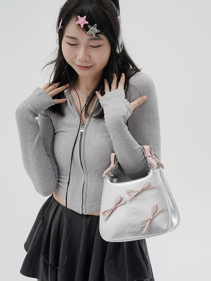 Y2k Sweet Ribbon Silver Mini Bag
