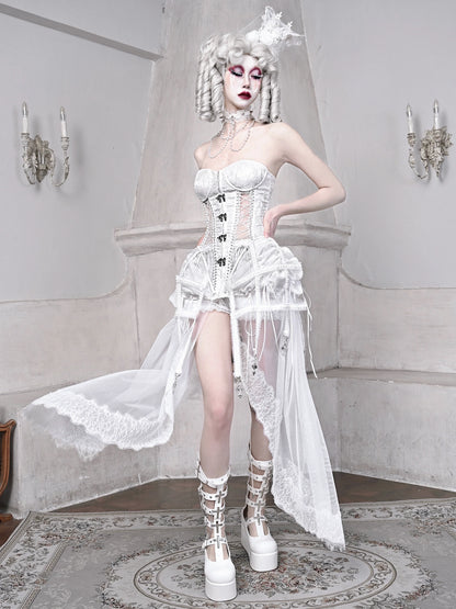 Sleeping Alice White Gothic Dark Fishbone Strap Corset Bustier [pre-order]