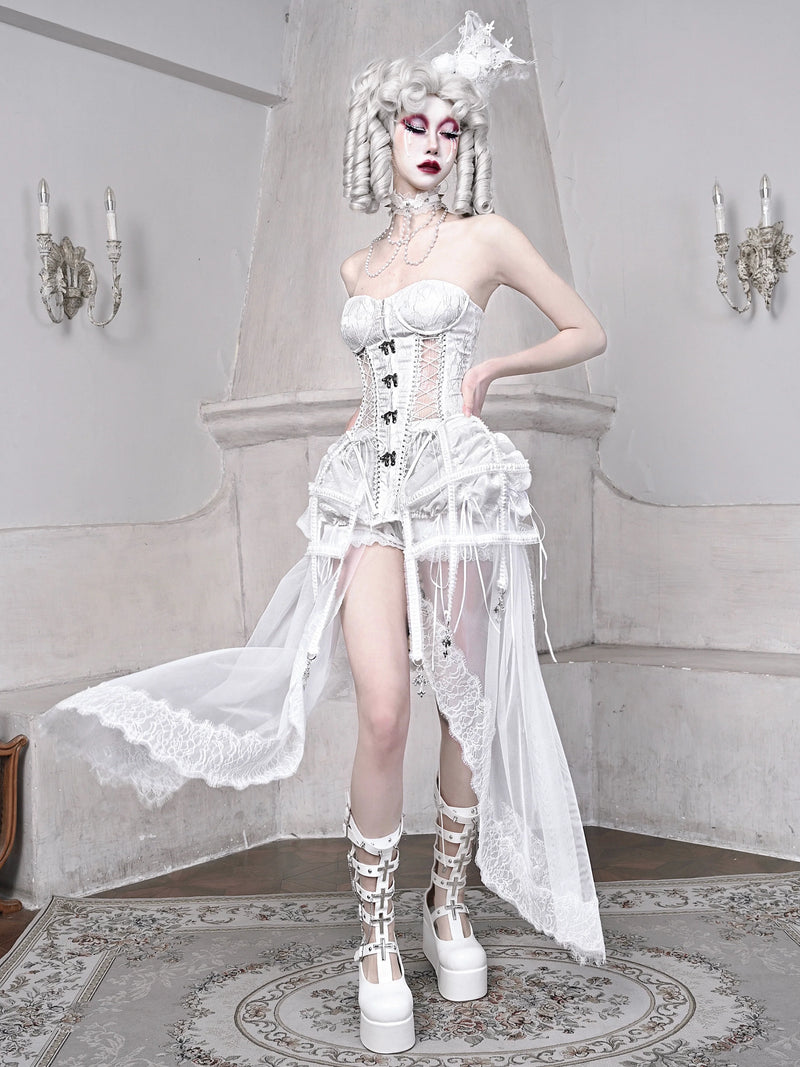 Sleeping Alice White Gothic Dark Fishbone Strap Corset Bustier [pre-order]