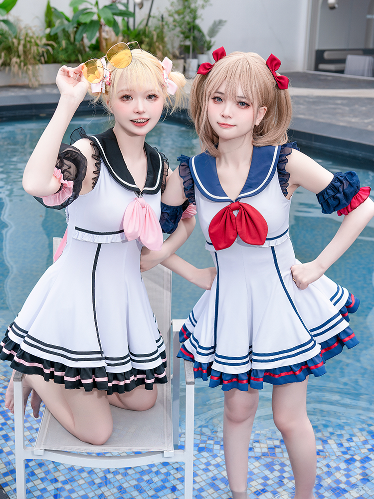 Marine Sailor Lolita Ruffled Dress Swimsuit