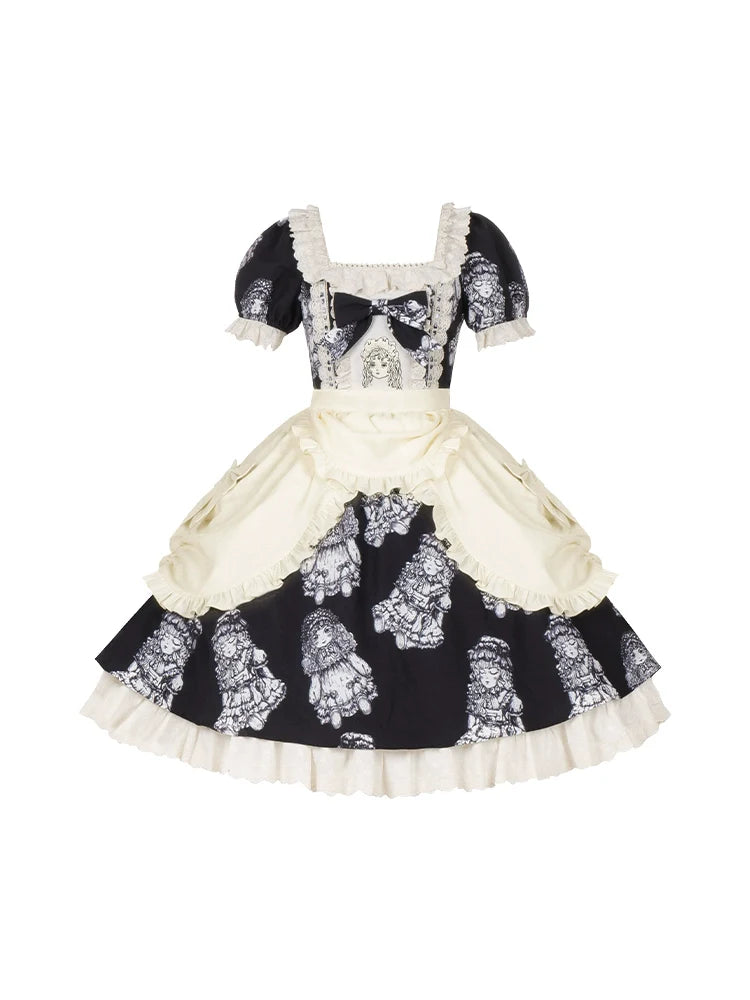 Night of Dolls Print Embroidery Dress Set