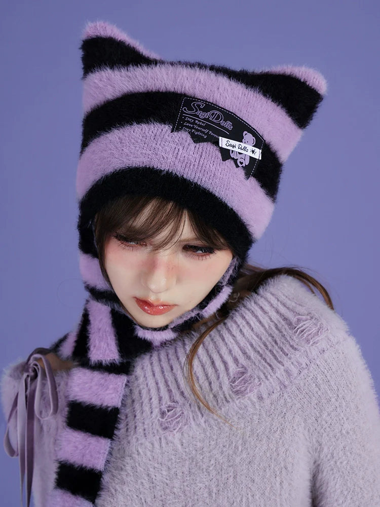 Striped Dark Cat Long Hat