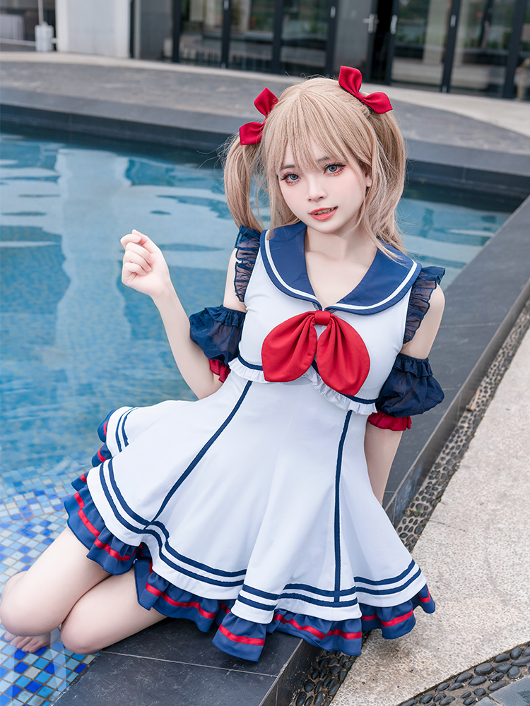 Marine Sailor Lolita Ruffled Dress Swimsuit