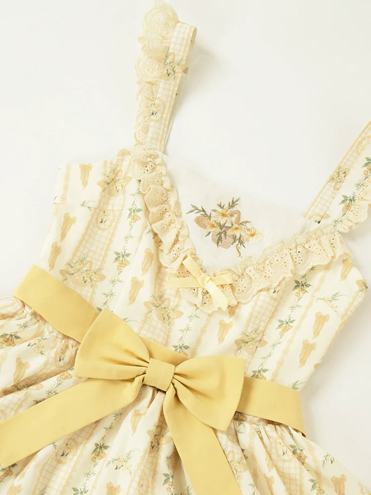 Pastoral Lily Embroidery Print Ruffle Strap Tiered Shawl Dress [pre-order]