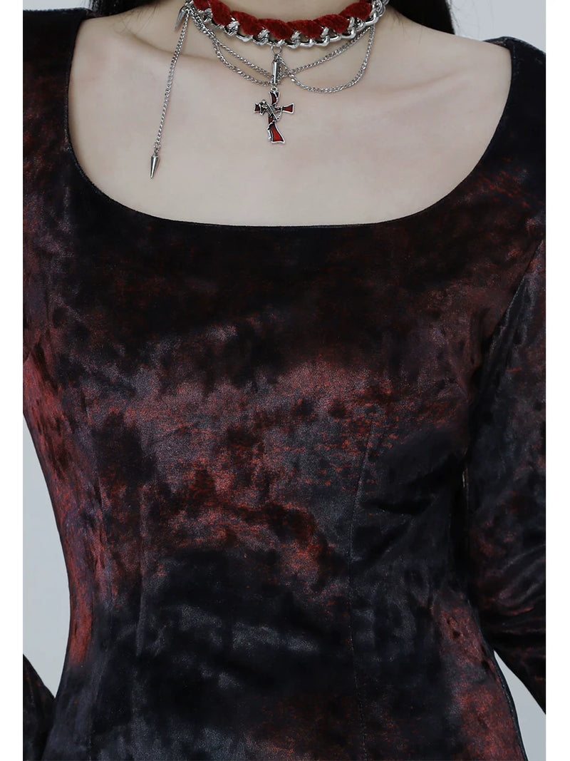 Ghost Girl Dark Mode Velvet Fishtail Dress