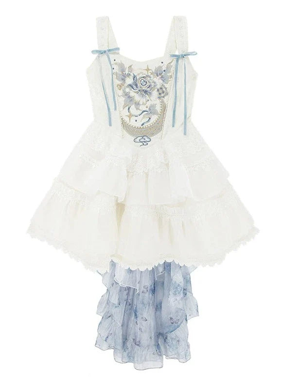 Ballet Style Fishbone Suspender Dress + Sheer Blue Skirt